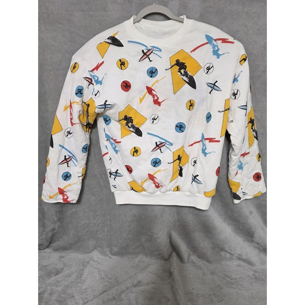 Vintage Hobie Reversible Sweatshirt Mens Medium White Surf Graphic 80s Pullover